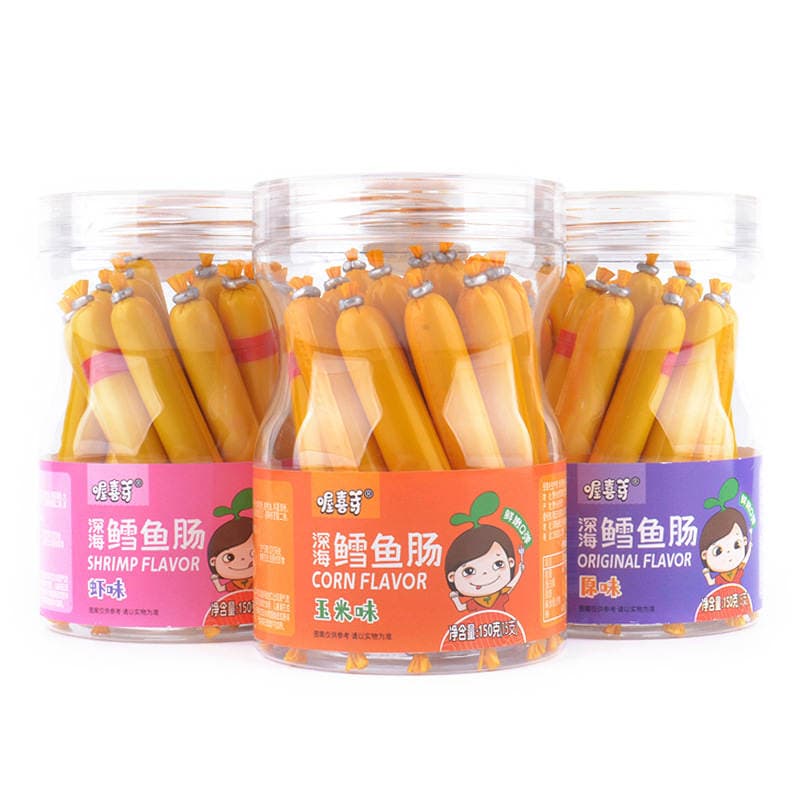 Oh, Xi ya deep sea cod sausage 150g/canned fish sausage 15 children's snacks ham sausage shrimp corn flavor 5