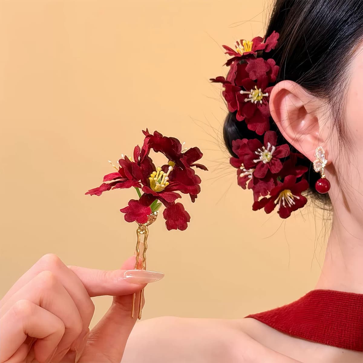 Single red hairpin