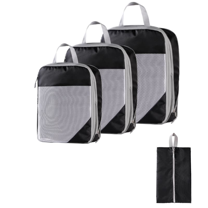 Three-piece mesh black shoe bag