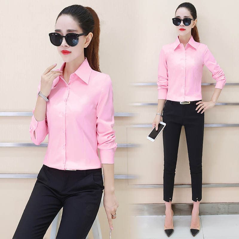 2026 Spring New Solid Color Women's Shirt Korean Style Slim Fit Women's Top Long Sleeve Single-Breasted Women's Shirt 3