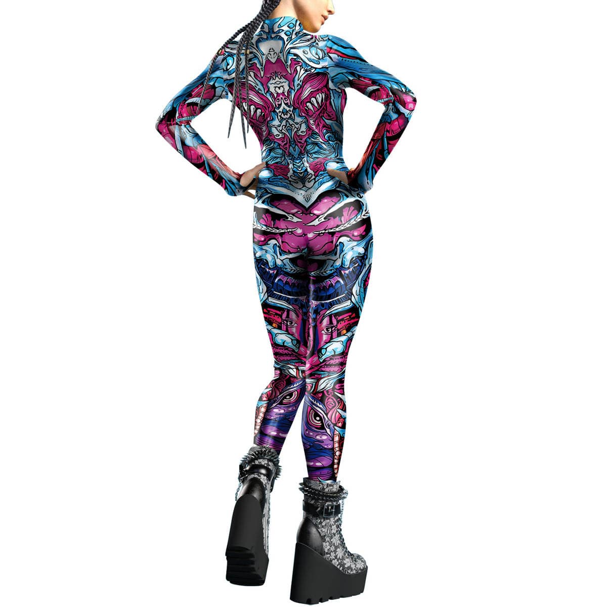 2024 New Cross-Border European and American Clothing Dark Skull 3D Digital Printing Buckle Tight Elastic Women's Jumpsuit 2