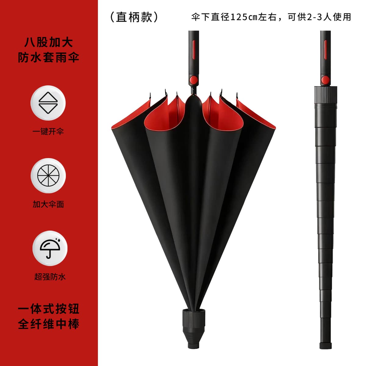 [sunscreen black glue] [straight handle waterproof cover] [diameter under umbrella 125] burgundy