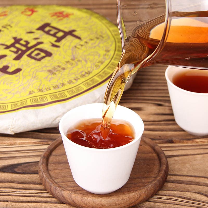 Menghai quru anbarından köhnə Pu-er çayı, Qizi tortu, 357 q, bişmiş 3