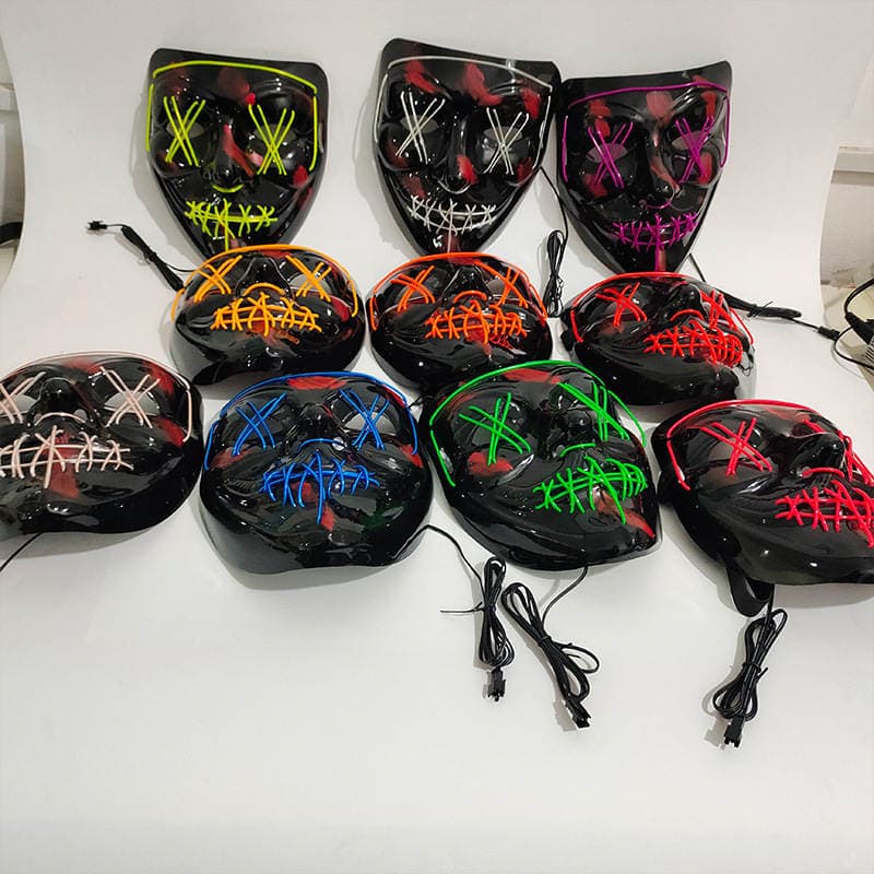 Halloween Glowing Mask El Cold Light Dance Party Carnival Props Cold Light Electronic Multi-Color Portable Soft 4