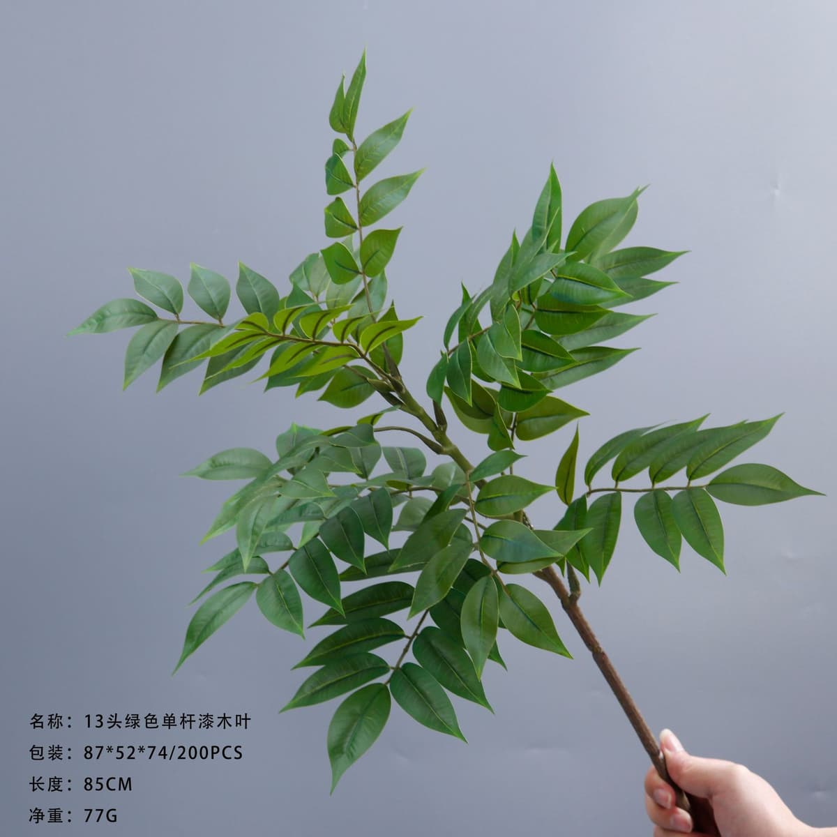 13 green single-pole lacquered wooden leaves