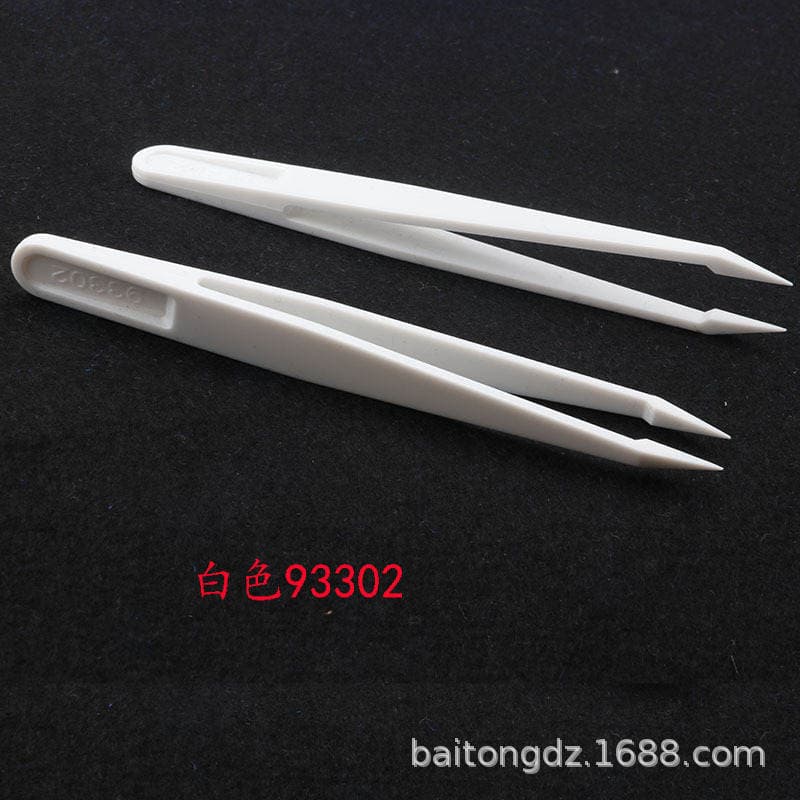 Highly Elastic White Anti-tweezers Flat Head Pointed Elbow New Material Anti-static Plastic Purification Tweezers 93308 Series 3