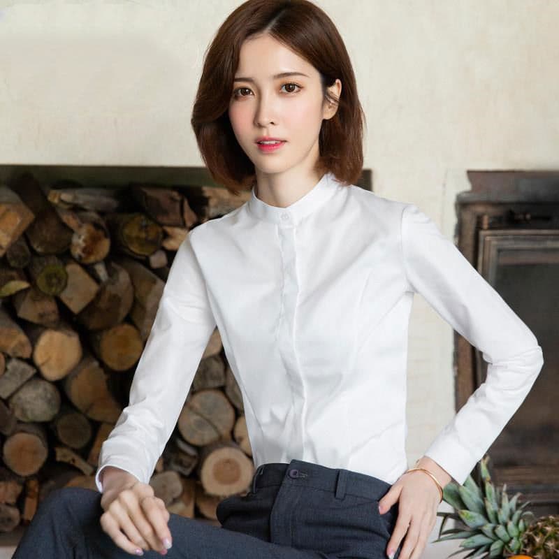 White [long sleeves] stand collar