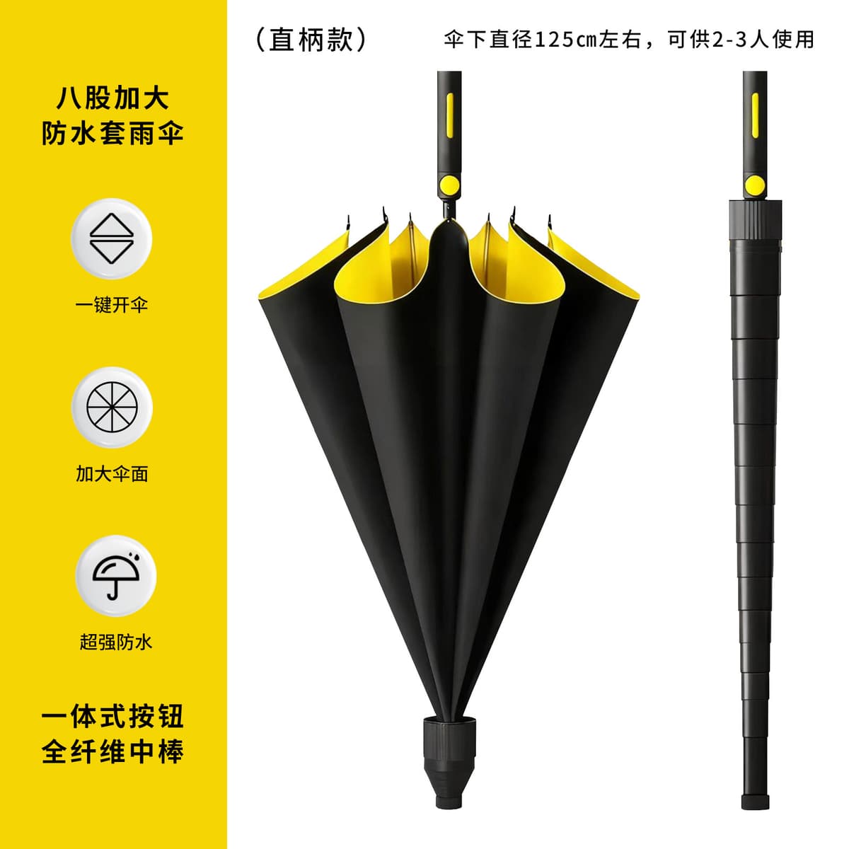 [sunscreen black glue] [straight handle waterproof cover] [diameter under umbrella 125] yellow