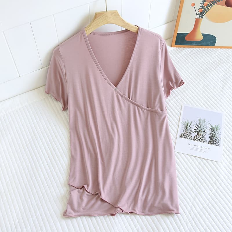 Bean paste pink [short sleeve]-hidden button-coat
