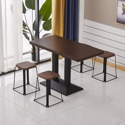 Dark brown and black synchronized table and four stools