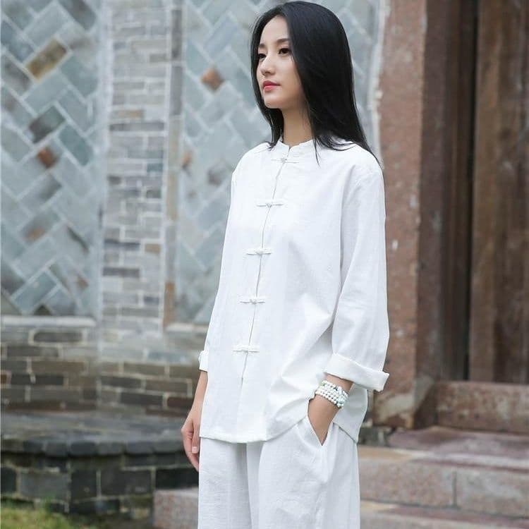 White cotton and linen double-breasted top [activity discount]]