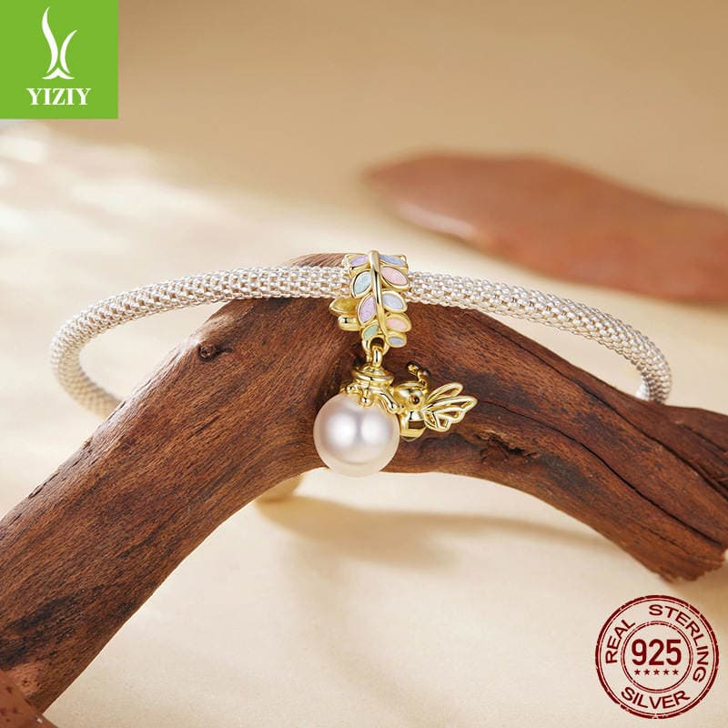 Yinziyun Original S925 Sterling Silver Gold-Plated Pendant Jewelry Accessories Cross-Border Heart Bee DIY Bracelet Beads 4