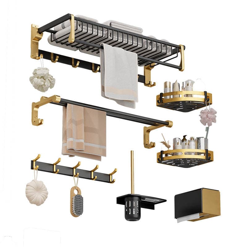 Punch-free Space Aluminum Towel Rack Bathroom Bathroom Bathroom Hardware Pendant Set Mesh Basket Towel Rack 5