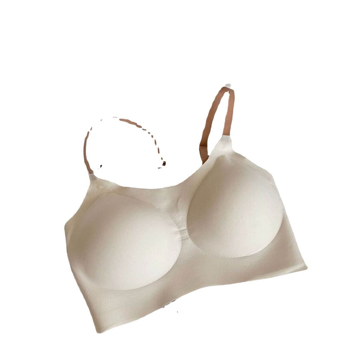 High-Quality Seamless Fixed Cup Color-Block Latex Cotton Breathable Push-Up Side Support Bra with Thin Straps for Women 5