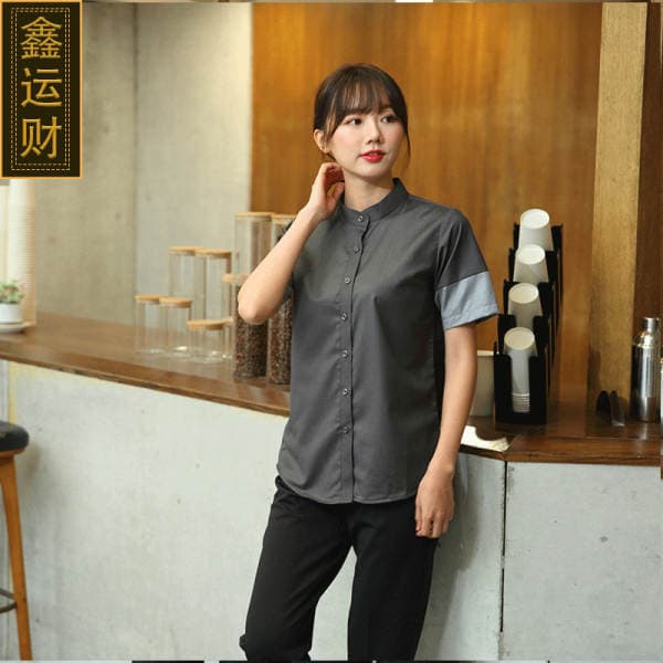 2021 Summer Short-Sleeved Work Shirts for Male and Female Waiters, Catering Managers, Western Restaurant and Coffee Shop Uniforms