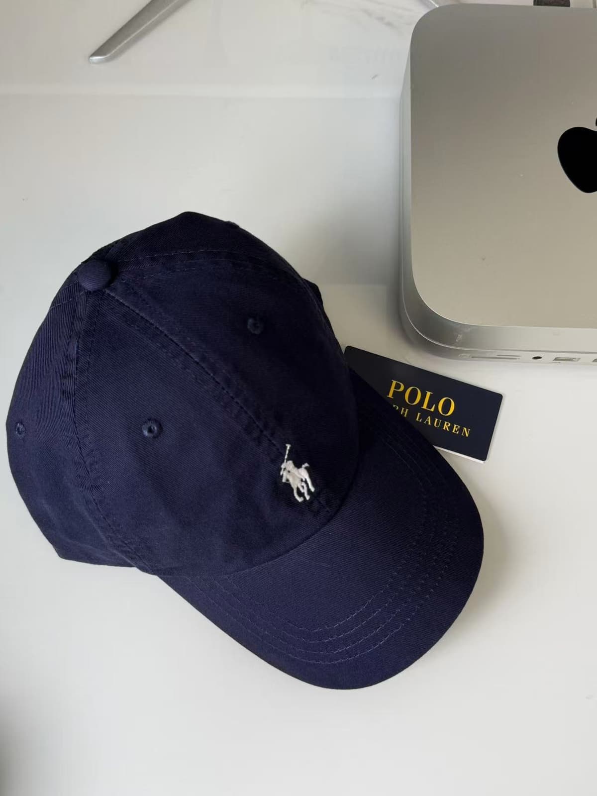Navy blue white label
