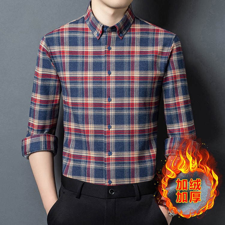 Young and Middle-Aged Men's Velvet Long-Sleeved Shirts Winter New Men's Thickened Warm Loose Plaid Shirts Dropshipping 2