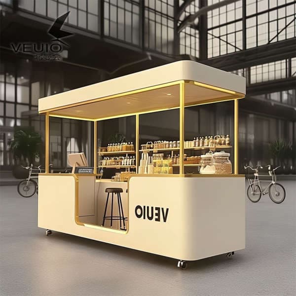 Modern minimalist mobile food cart, commercial stall cart with lights, multifunctional snack cart, food cart, sales booth