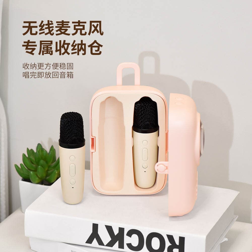 Trolley Case Speaker with Dual Microphones for Karaoke, Portable Mini Wireless Bluetooth Speaker with Ambient Lighting 4
