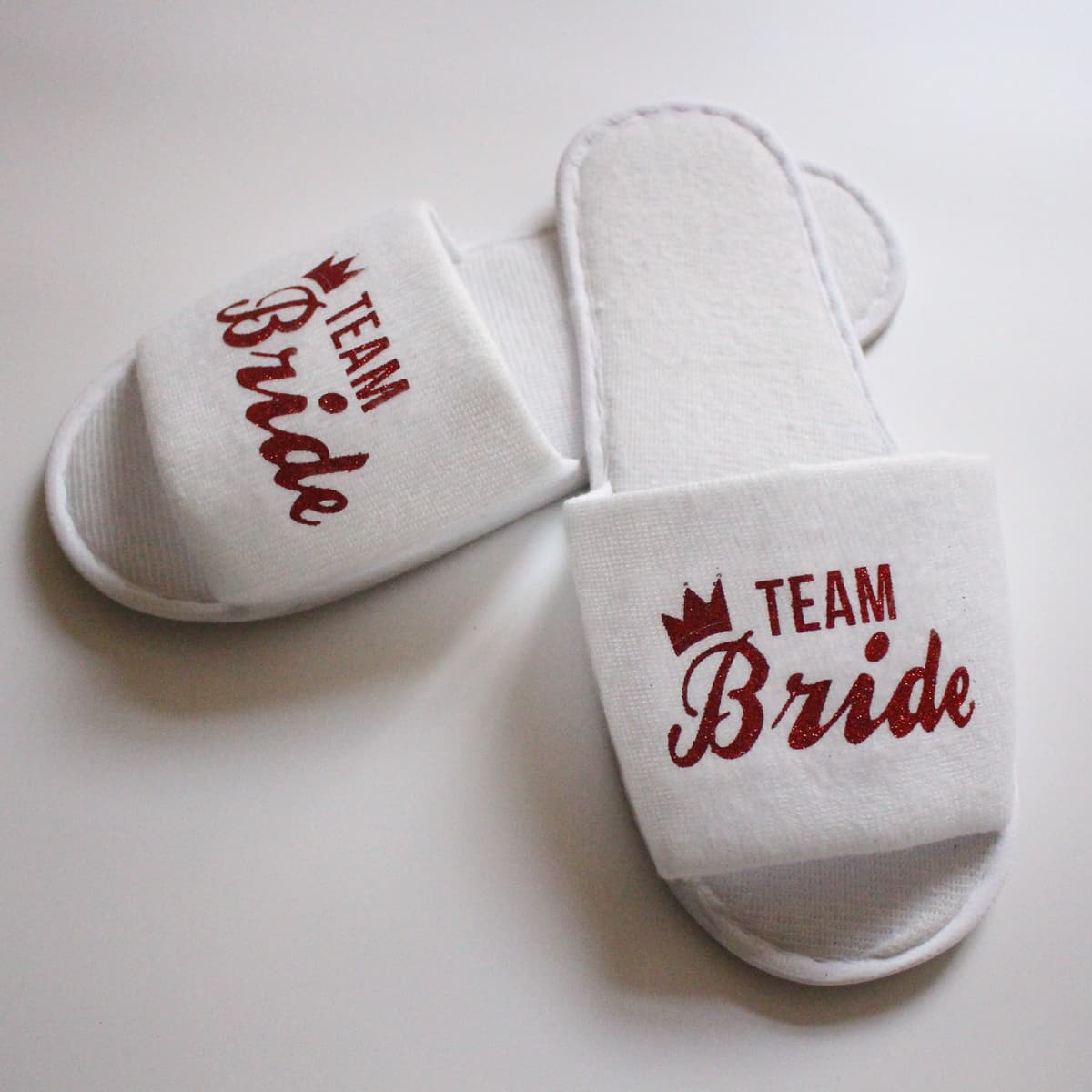 White Slippers/Red Crown Letter team bride