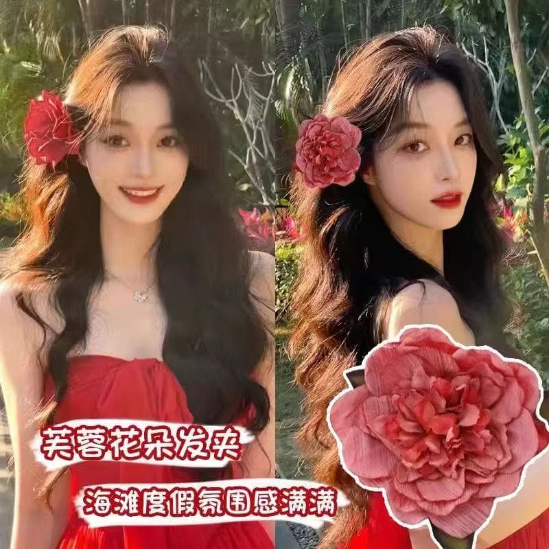 6014 resort style flower hairpin-carmine red