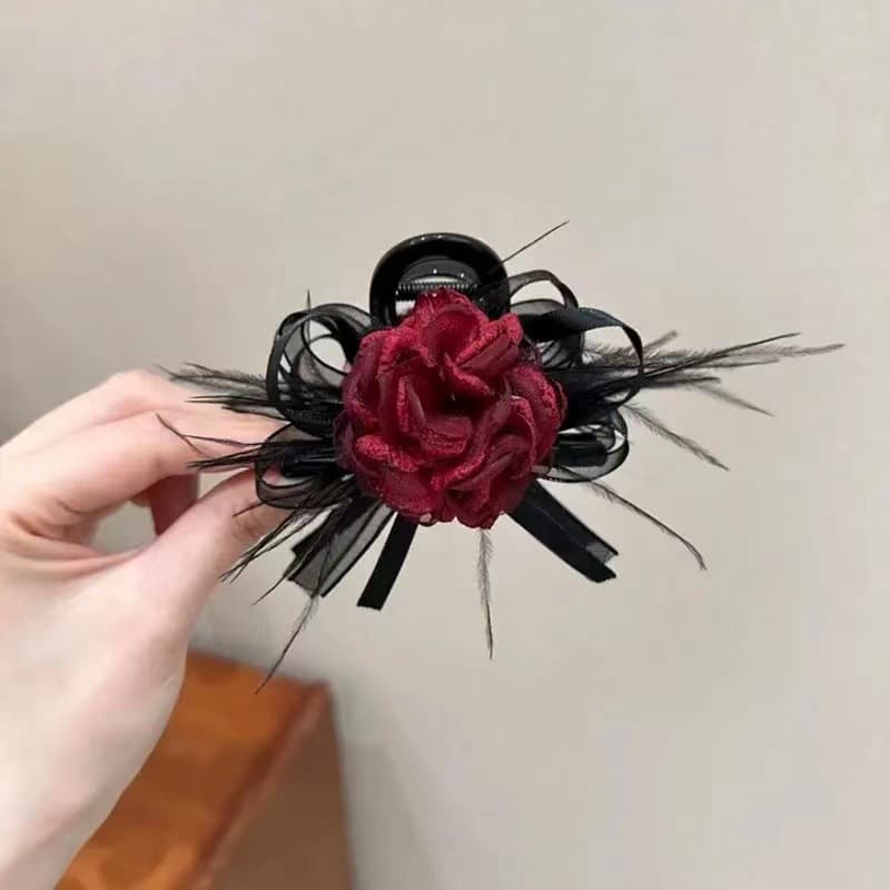 5114 camellia feather clip-red