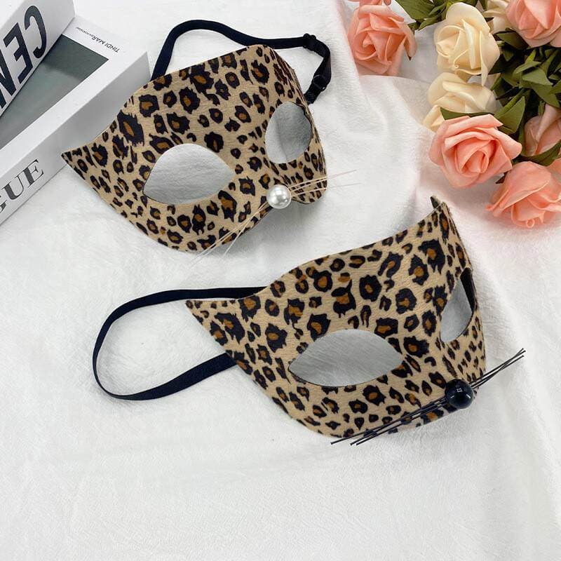 Leopard printli yarım üz maskası və saç bandı dəsti, maskarad partiyası üçün. 3