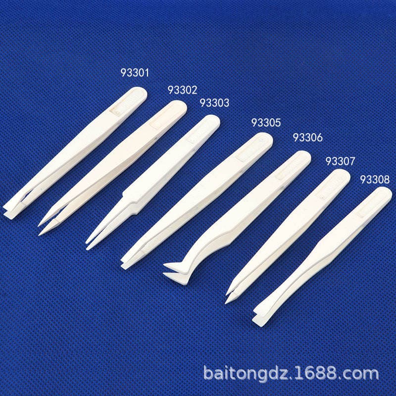Highly Elastic White Anti-tweezers Flat Head Pointed Elbow New Material Anti-static Plastic Purification Tweezers 93308 Series 1