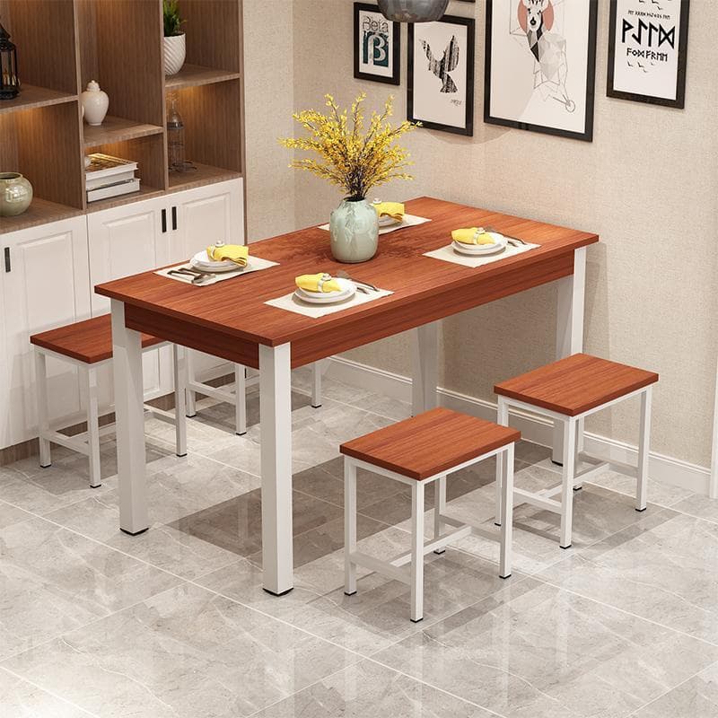 120*60 with four stools teak color + white frame