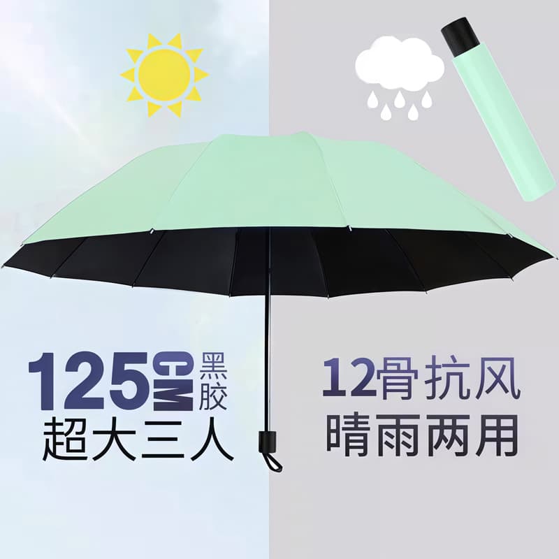 12-bone extra large vinyl storm umbrella-three people [light green]