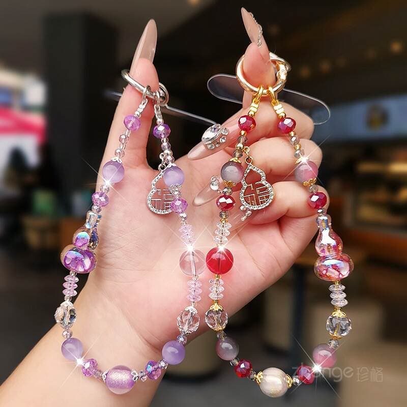 Fulu Crystal Bead Mobile Phone Chain Pendant for Women with High-Looking Wrist Rope Short Style for Outdoor Travel, Shopping and Taking Photos 4