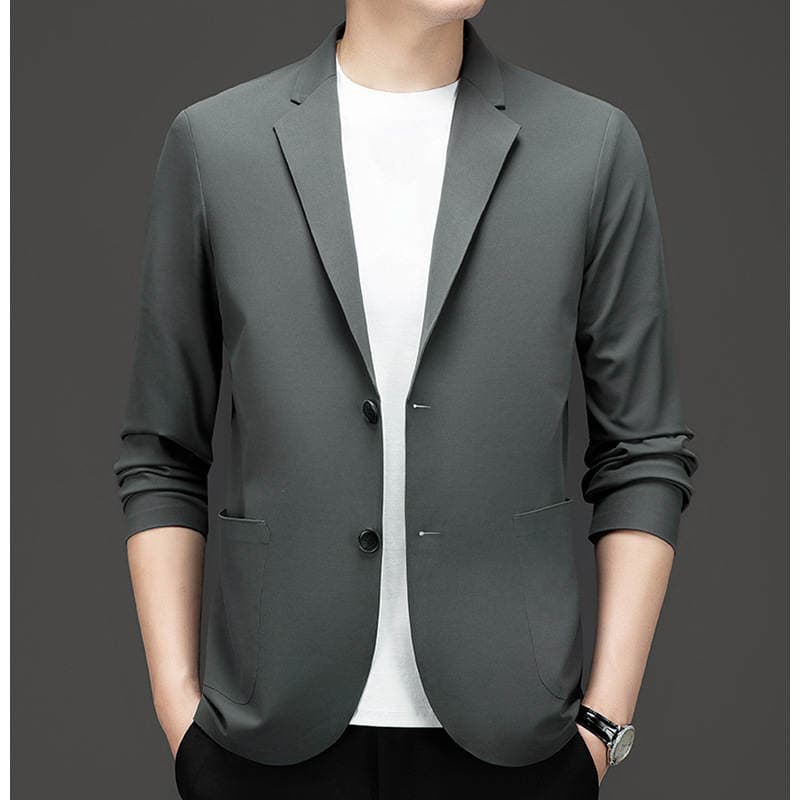 New Men's Suits for Spring and Autumn, Fashionable Casual Solid Color Ice Silk Seamless Jackets for Young and Middle-Aged Men, Versatile and Stylish Suits 1