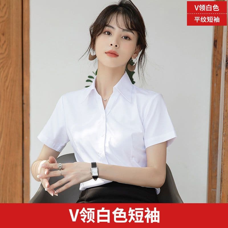 [V-neck white] short sleeVes