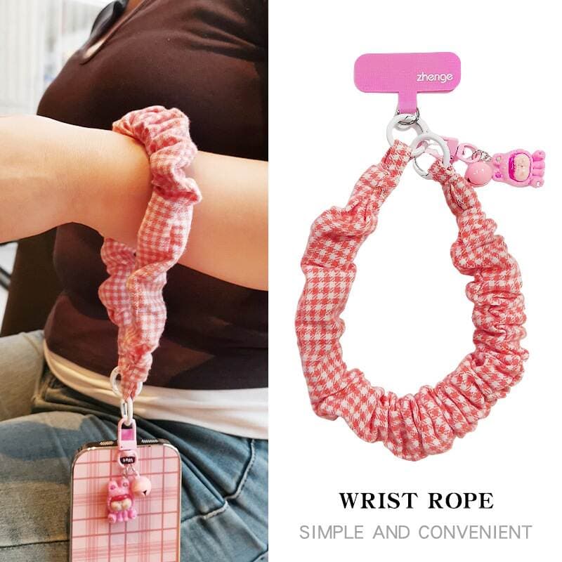Mobile Phone Lanyard, Simple and Fashionable Women's Plaid Cloth Large Intestine Ring Wrist Rope Short Outdoor Mountaineering Travel Photo Taking 2
