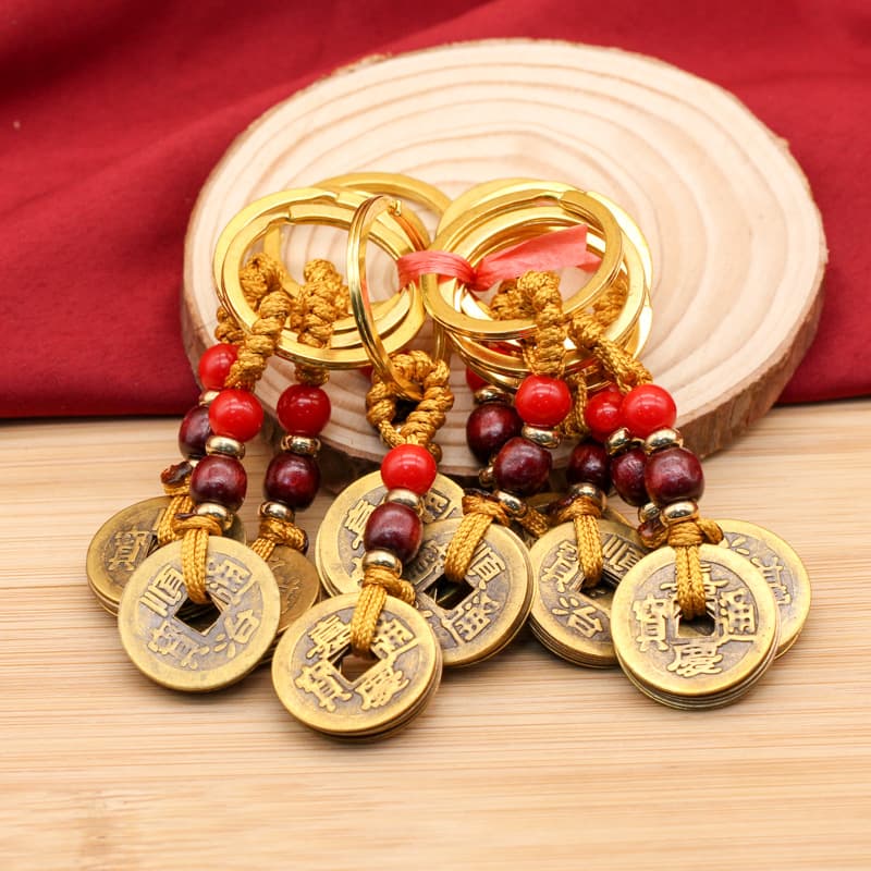 Brass five emperors coins (brown cord version)