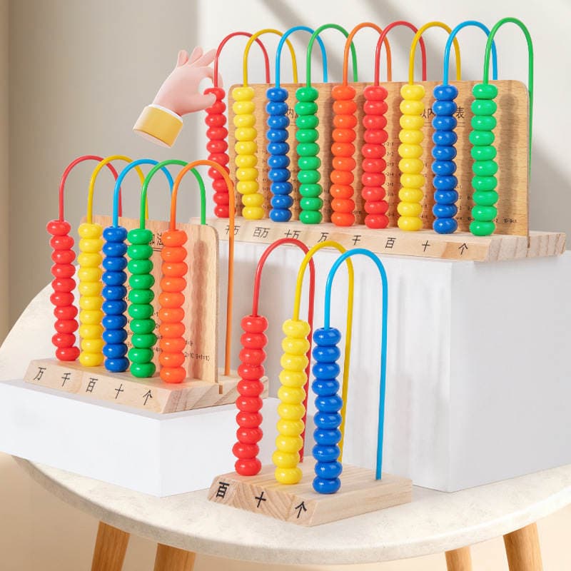 Five-level wooden abacus for first-grade elementary school students, math teaching aids for addition and subtraction, arithmetic learning set, alarm clock toy 2