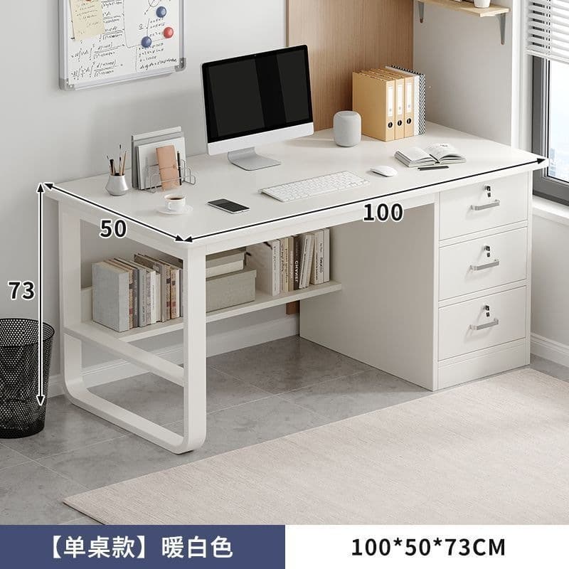 Warm white + white frame [three drawers with lock] 100cm
