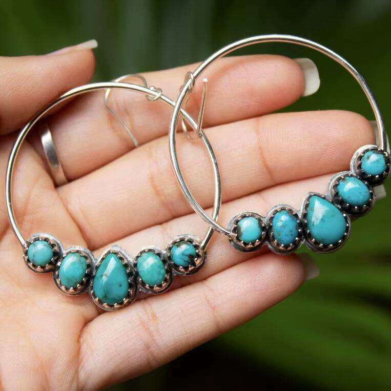 Sanjie's New Exaggerated Large Round Women's Earrings African Retro Bohemian Style Earrings Inlaid with Turquoise Jewelry 1