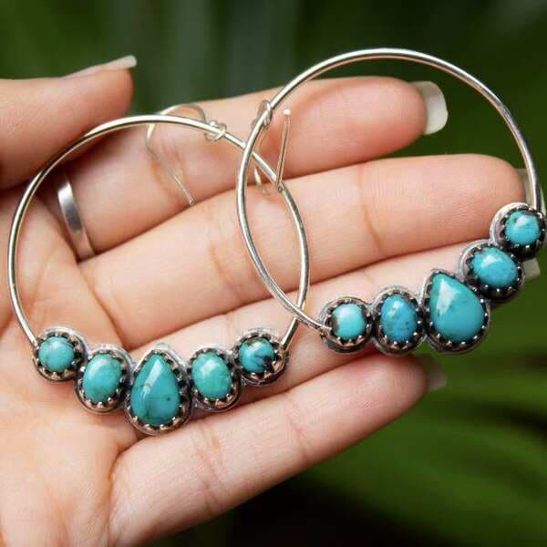Sanjie's New Exaggerated Large Round Women's Earrings African Retro Bohemian Style Earrings Inlaid with Turquoise Jewelry