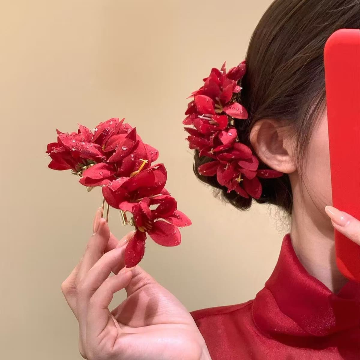 7287 spring flower hairpin-nine-headed hairpin big red dew