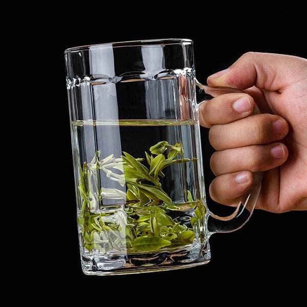 Green Apple Glass böyük şəffaf qalınlaşdırılmış istiliyədavamlı qulplu pivə/çay stəkanı