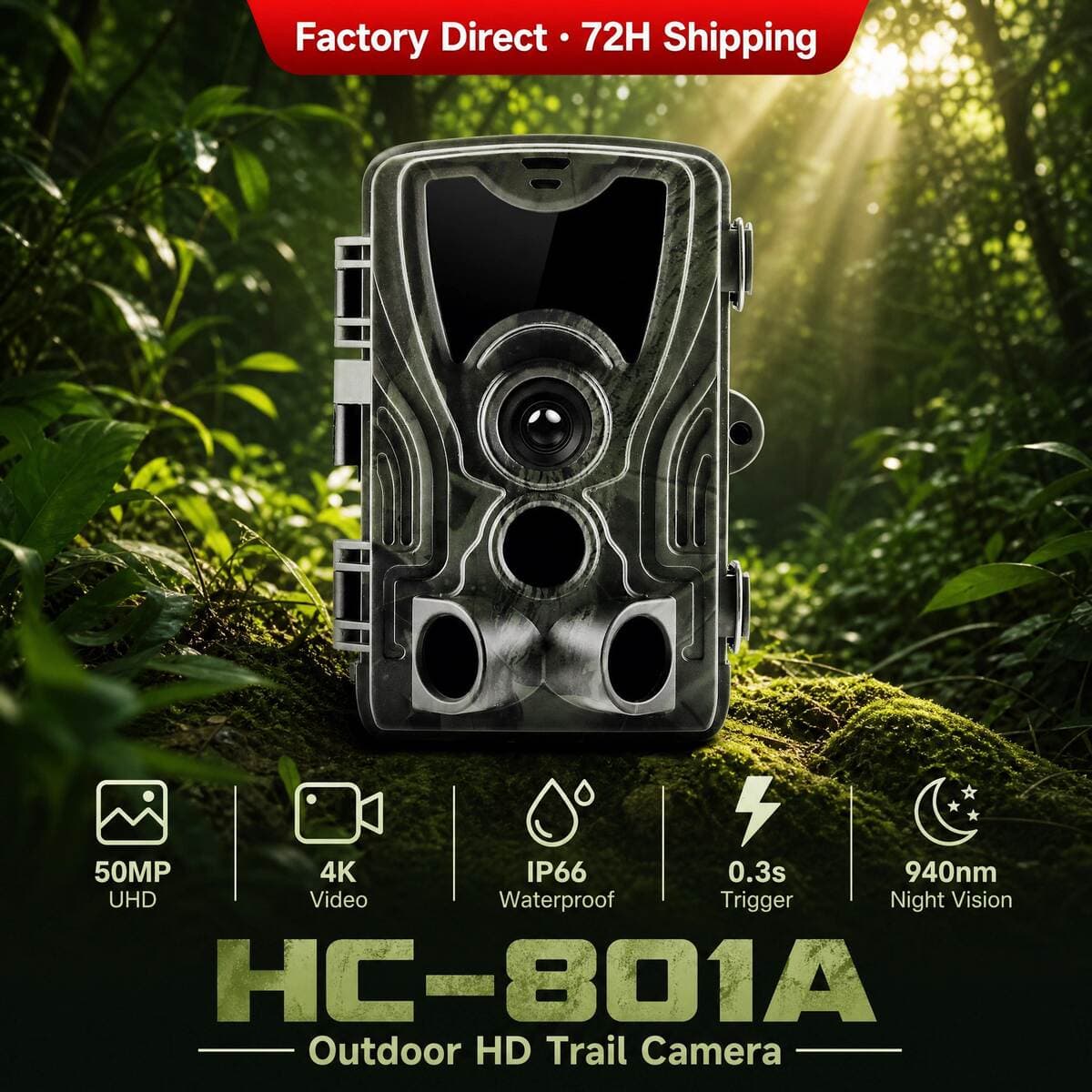 Hc-801A 4K Gecə Görüşlü İnfraqırmızı 50MP Açıq Hava Müşahidə Kamerası (Ovçuluq/Bitki Monitorinqi üçün) 1
