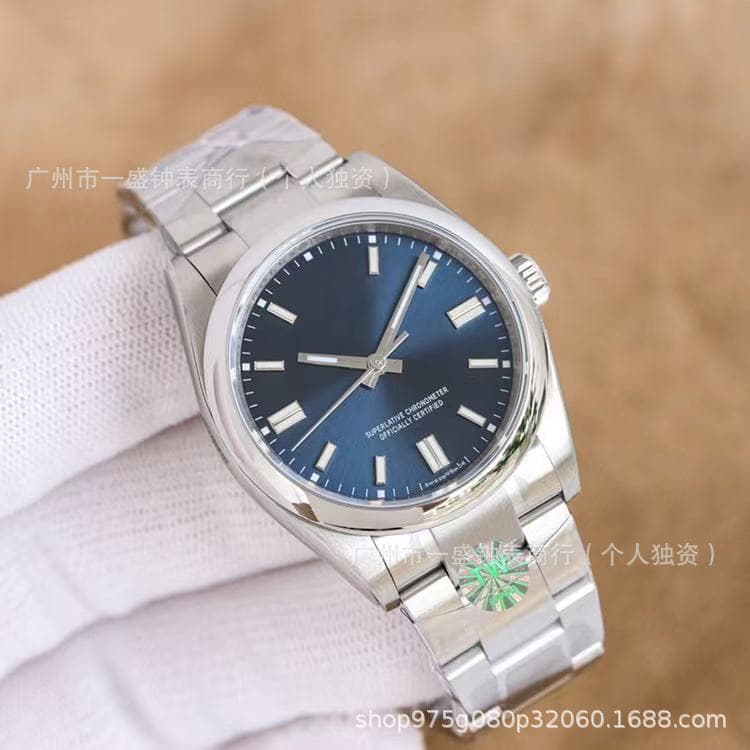 Stainless steel blue dial