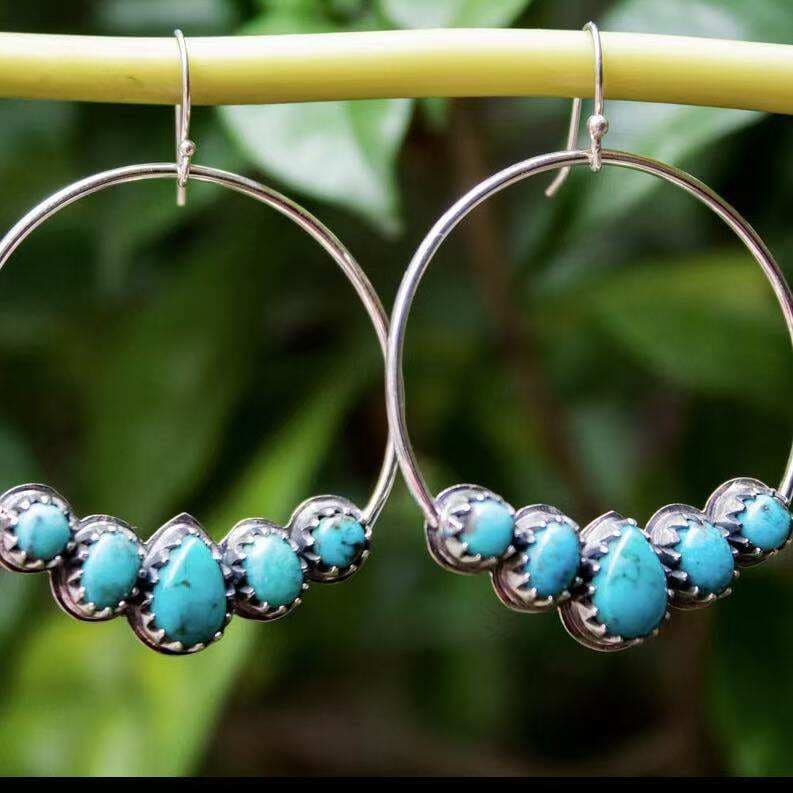 Sanjie's New Exaggerated Large Round Women's Earrings African Retro Bohemian Style Earrings Inlaid with Turquoise Jewelry 2