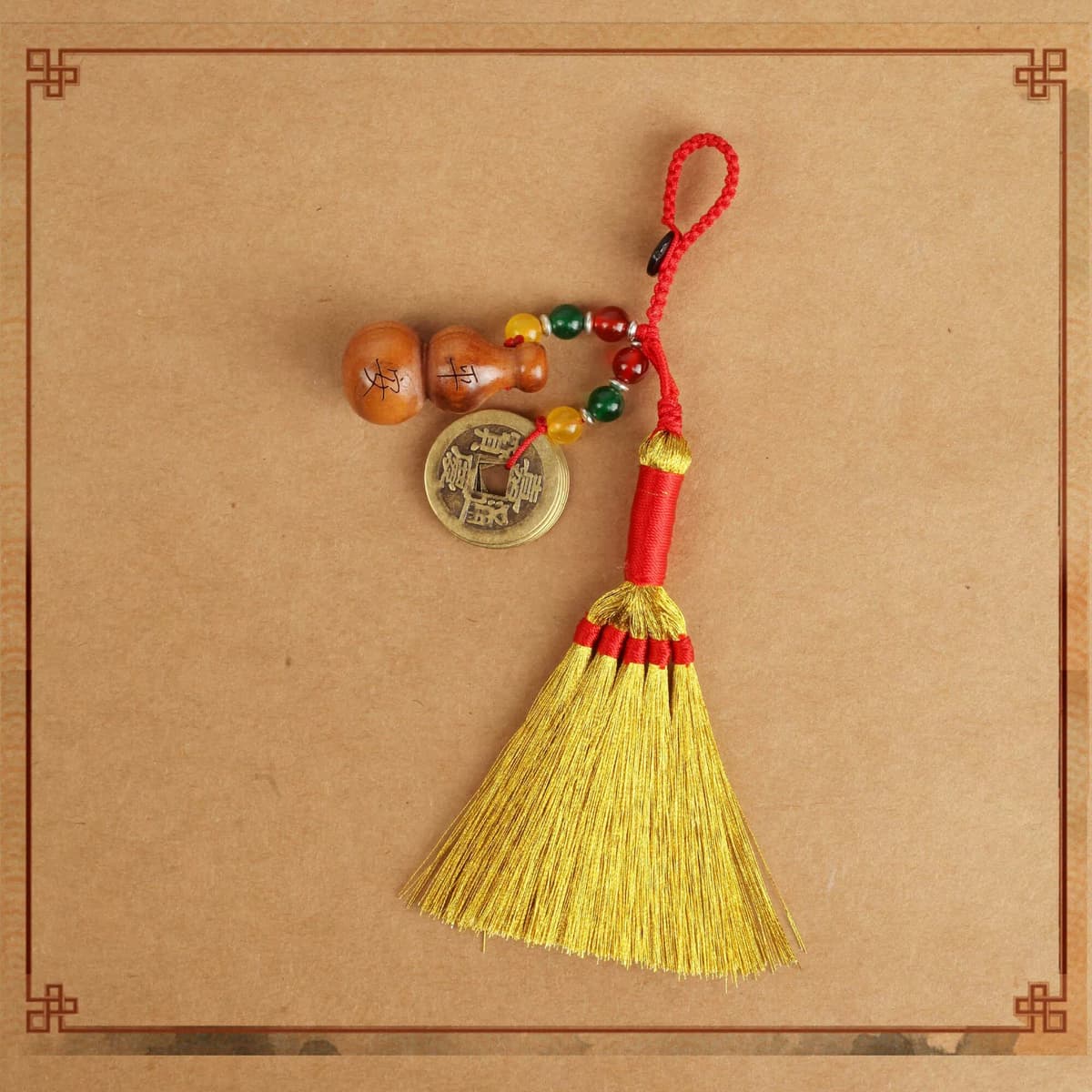 Straight five emperors pendant + peach wood gourd