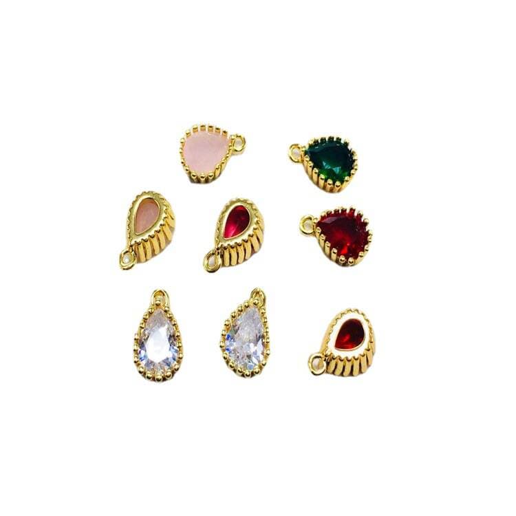 Copper Edge Water Drops Zircon Glass Pendant Copper Hanging Gold Plated Color Resistant diy Earrings Hairpin Bracelet Semi-finished Material 5
