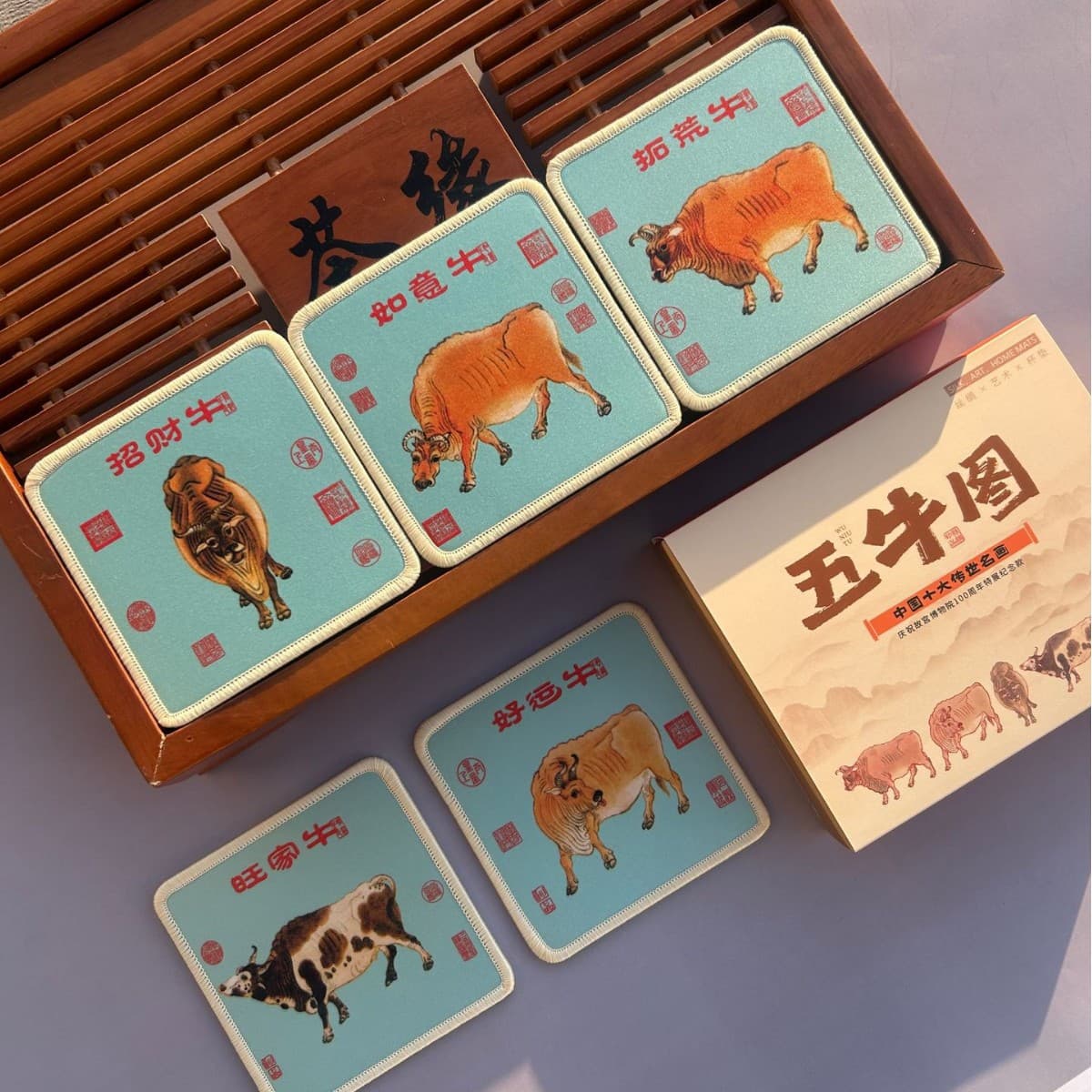 Five ox pictures 5 pieces [gift box + gift bag + chinese and english]