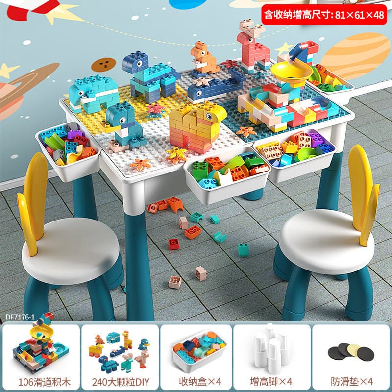 Extra large extended building block table + 2 chairs + 350 large particles + 4 height increases and 4 storage