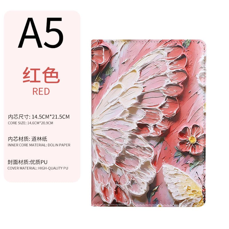 Red butterfly color printed a5 notebook
