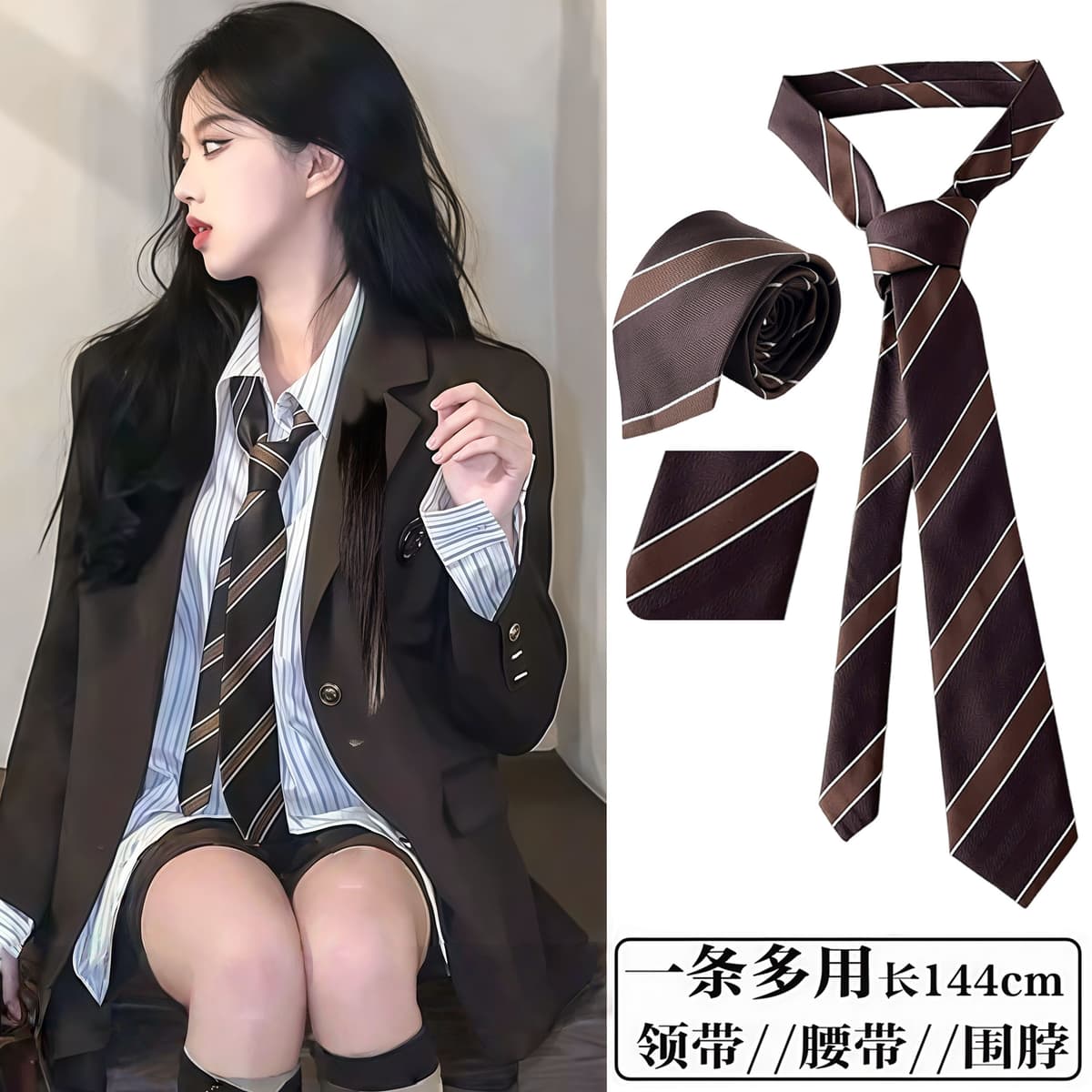Dark brown college style striped tie